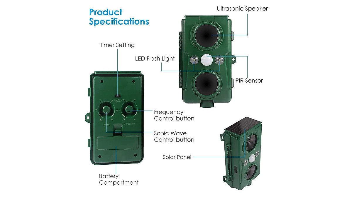 Ultrasonic Cat Deterrent - Solar Powered 6-Mode Animal Repeller