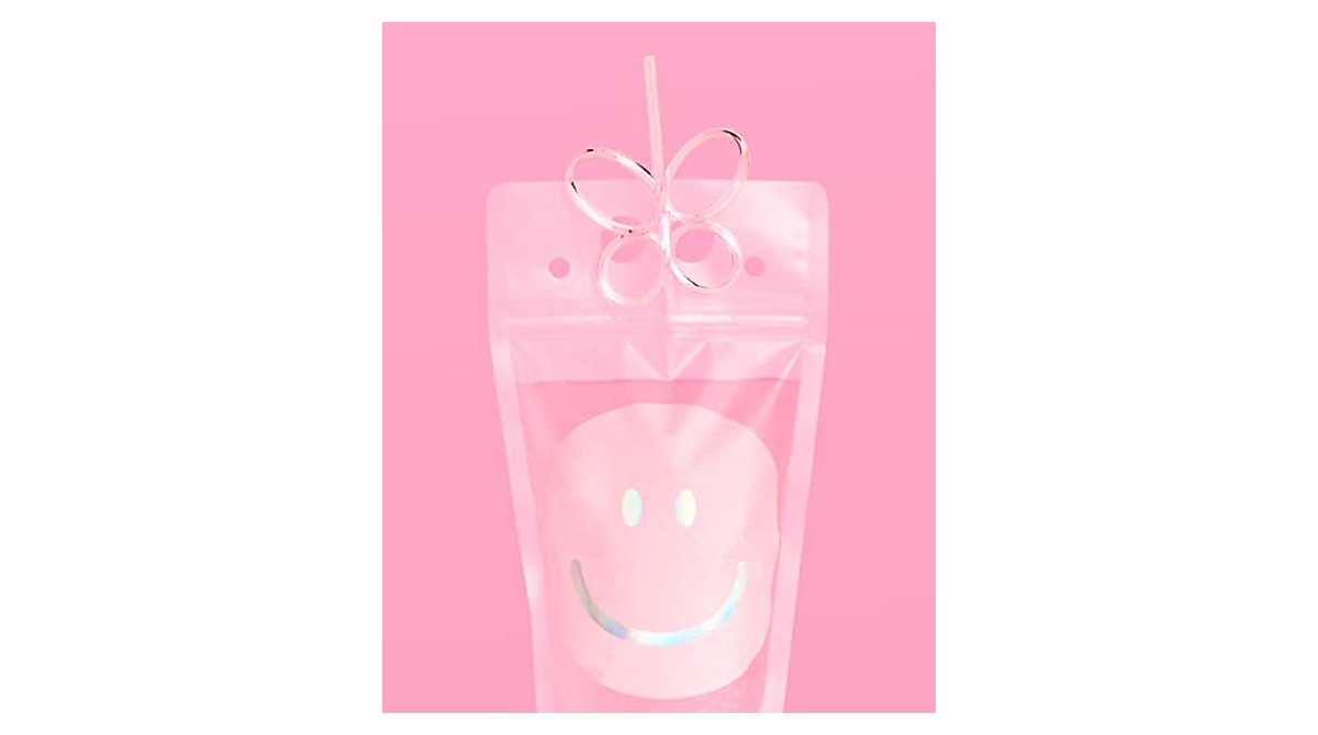 Smiley Drink Pouches + Butterfly Straws - 16 Pack Party Fun
