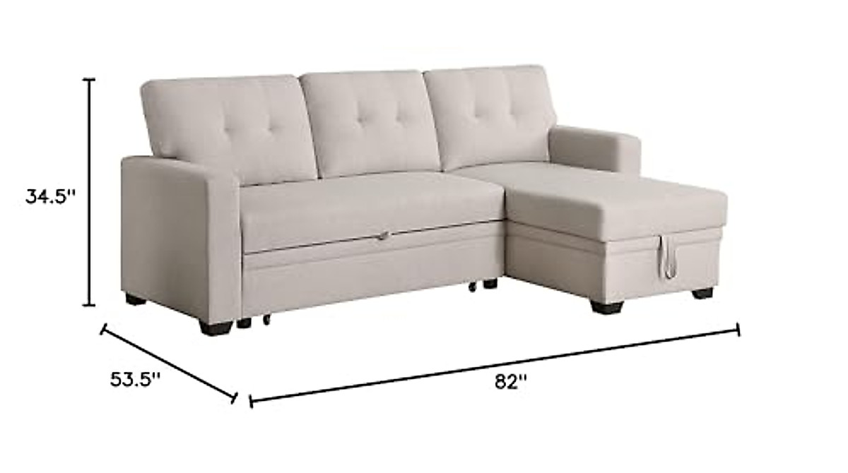 ACQCA 82" L-Shape Sleeper Sectional Sofa with Storage and Bed