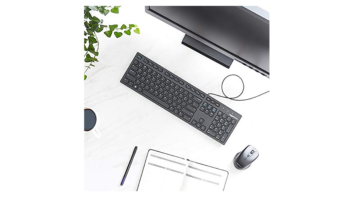 Amazon Basics Low-Profile Wired USB Keyboard - Quiet, Compact & Reliable