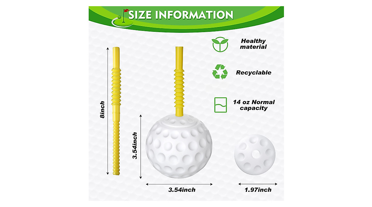 Golf Ball Cups with Straw - Fun Party Favors (12 Pack)