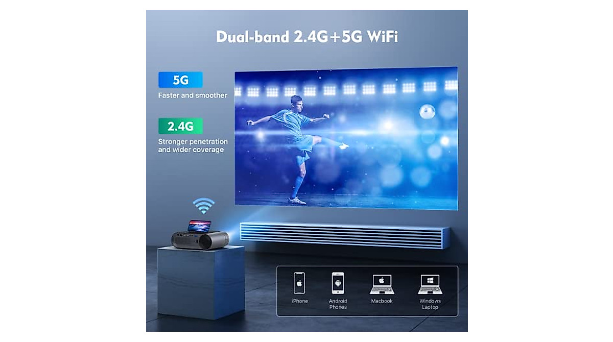 Toperson Native 1080P Home Projector with 5G WiFi & Bluetooth