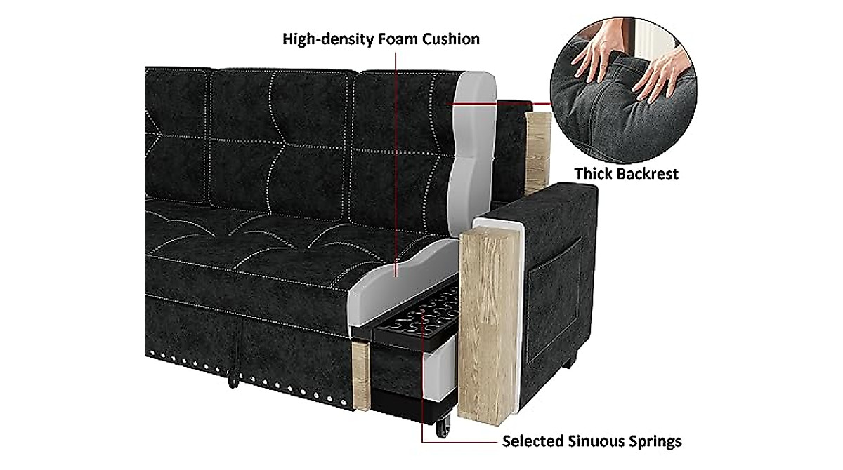 Ucloveria Reversible Sectional Sofa Bed - Modern L-Shape Couch with Storage