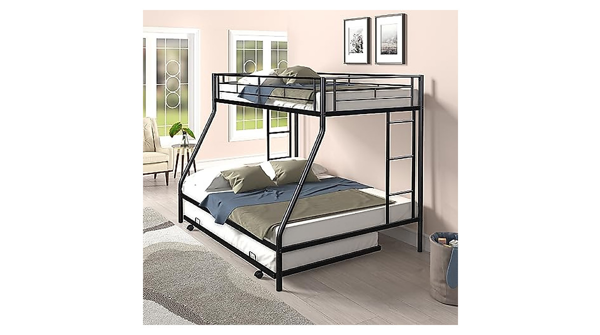 BIADNBZ Twin Over Full Bunk Bed with Trundle - Space-Saving Steel Frame