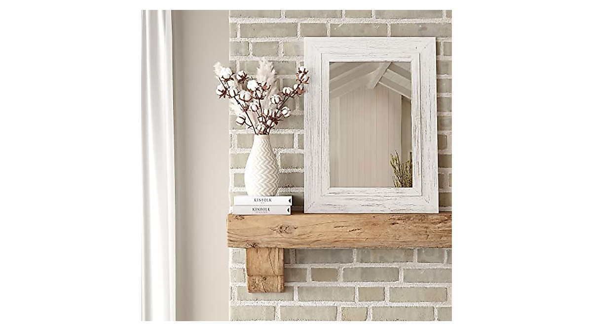 Barnyard Designs Rustic Whitewashed Wall Mirror - Farmhouse Decor