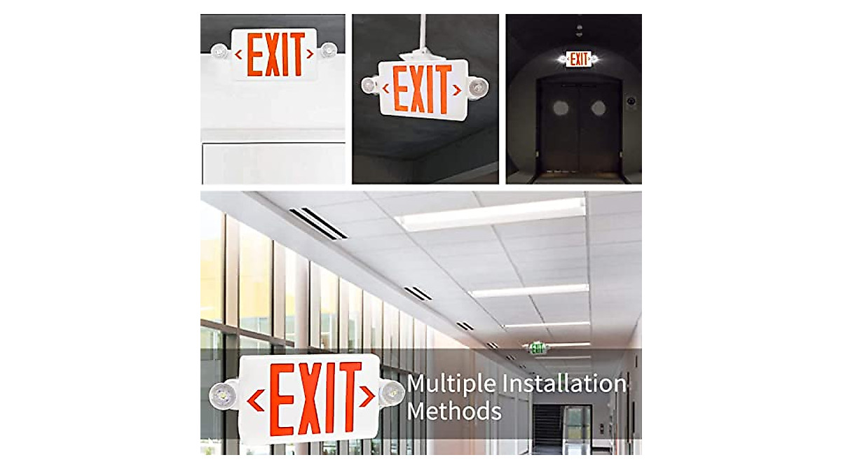 OSTEK Red LED Exit Sign with Emergency Light | UL-Listed Emergency Lighting
