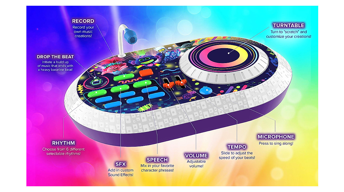 eKids Trolls World Tour DJ Trollex Turntable Toy for Kids | Music ...