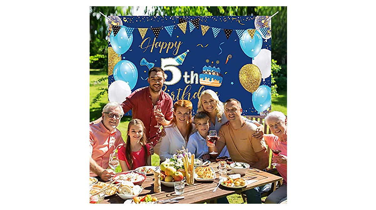 Boys 5th Birthday Backdrop - Vibrant Blue Party Decoration & Photo Prop