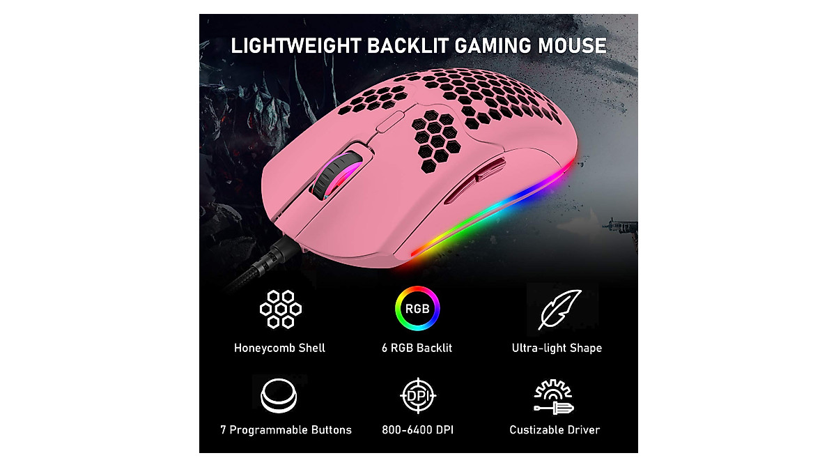 Pink Mechanical Gaming Keyboard & Mouse Set for Gamers