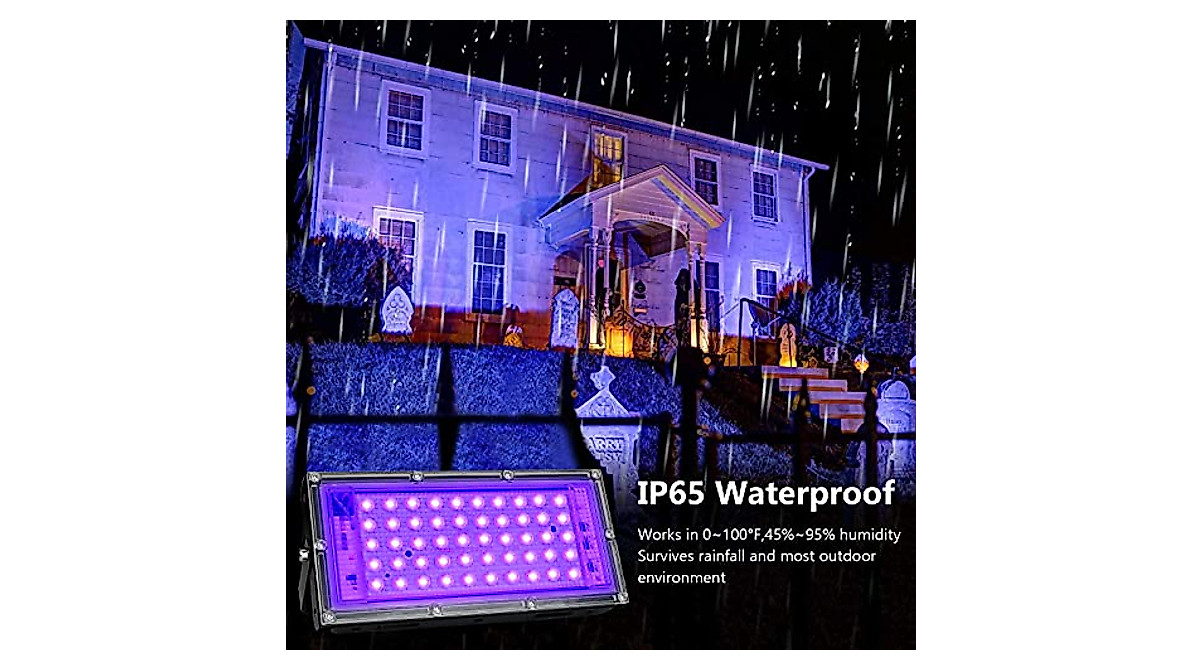 Indmird 60W Black Light Floodlight – IP65 Waterproof, 395-400nm UV, With Plug & Switch For Parties, Halloween, Glow Effects