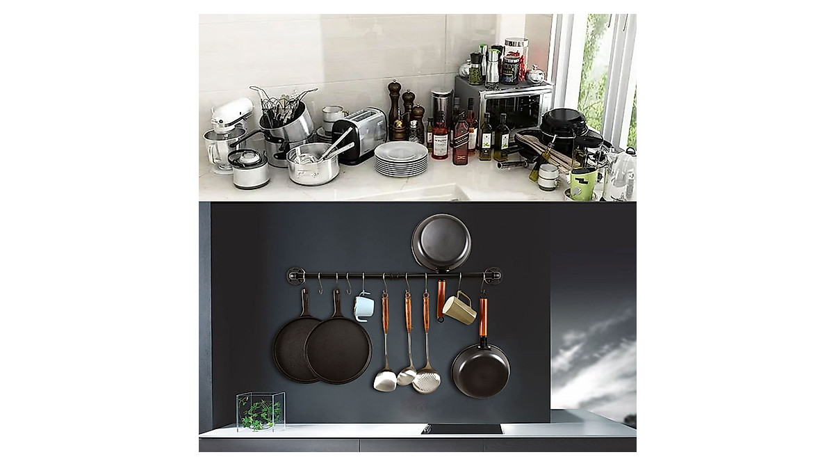 HOEMLIM 36 Inch Wall Mounted Pipe Pot Rack Industrial Kitchen Organizer