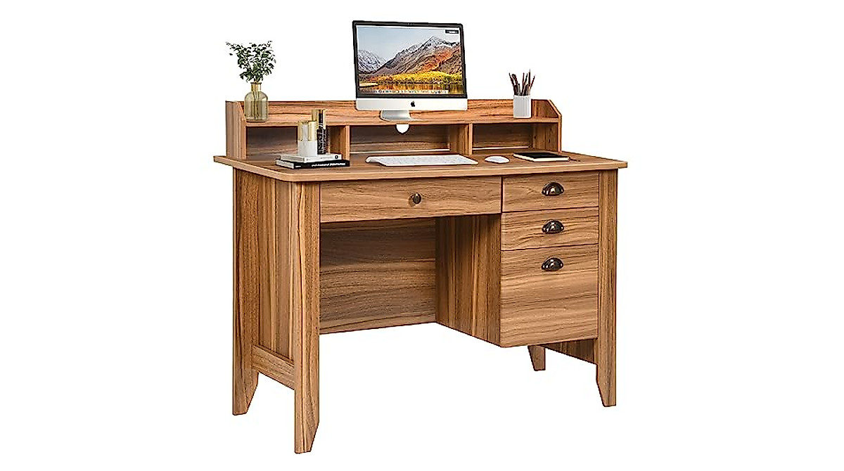 Vintage Computer Desk with Storage - Rustic Oak