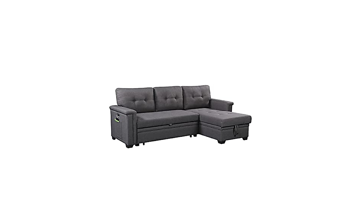 Lilola Home Ashlyn Dark Gray Reversible Sofa with Storage & USB