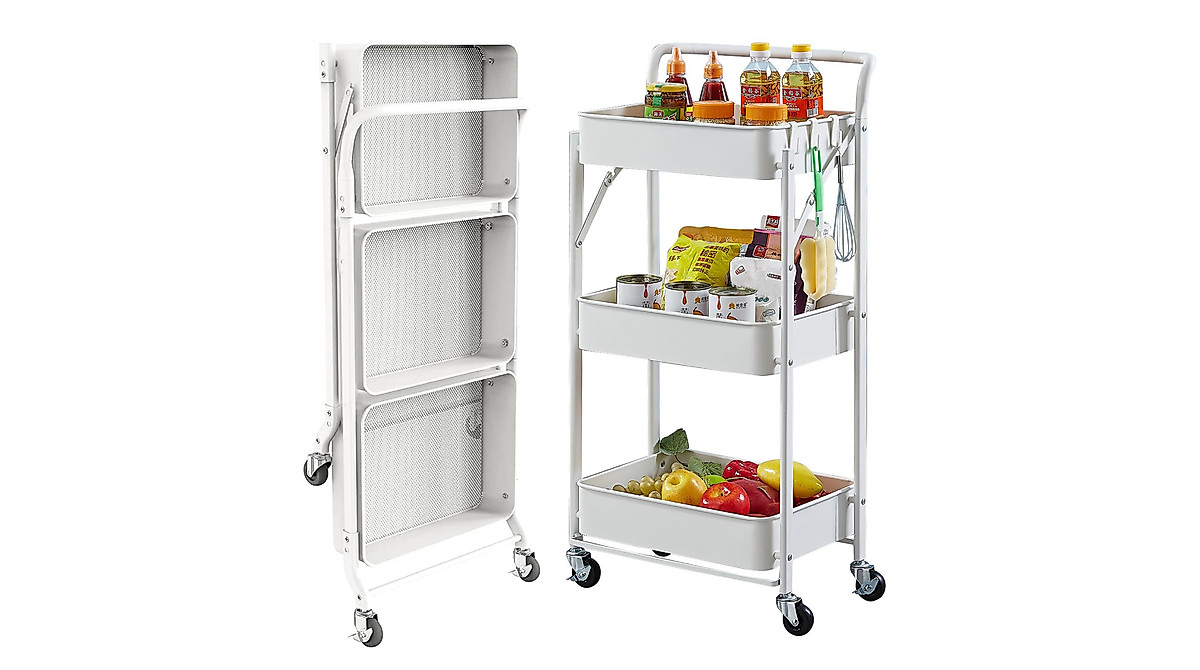 Flesser 3-Tier Rolling Cart - Space-Saving Foldable Storage Solution