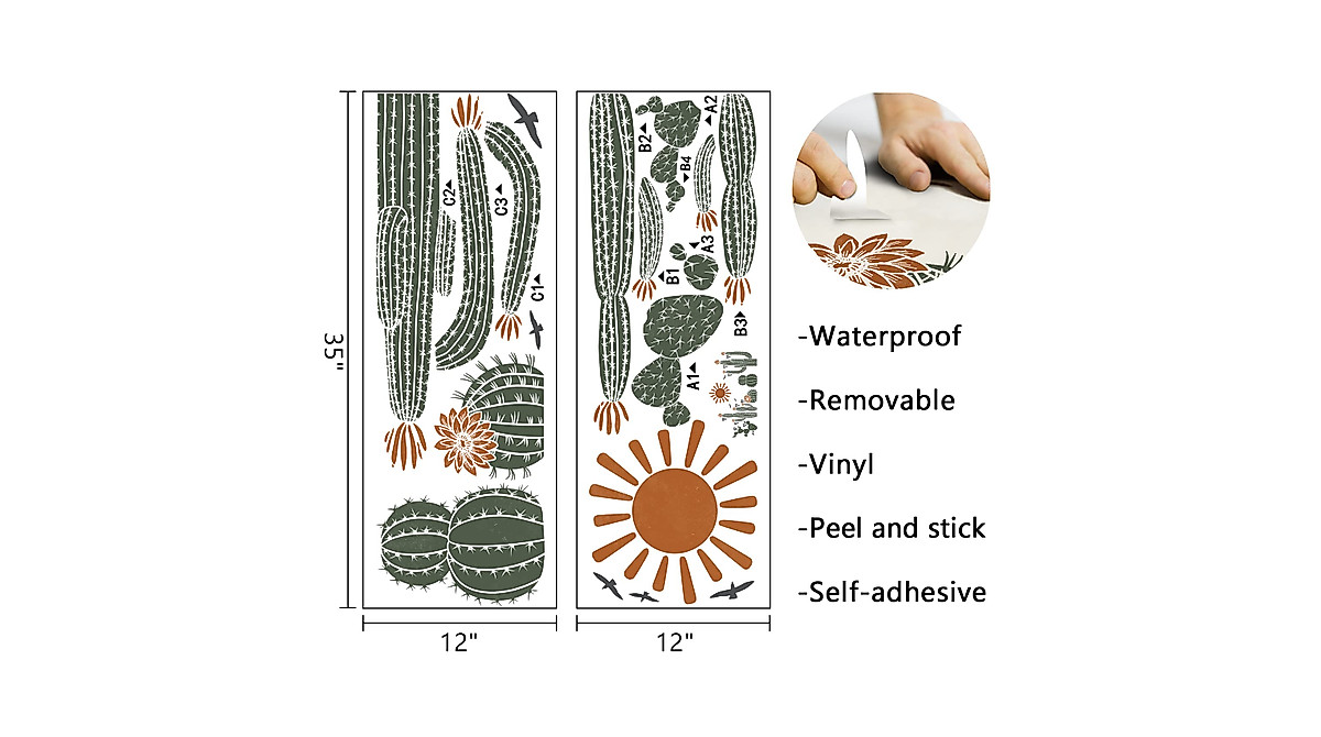 Mfault Boho Cactus Botanical Wall Decals for Kids Rooms