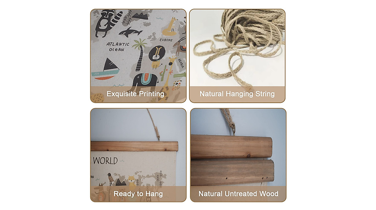 Animal World Map Hanging Canvas Wall Art , World Maps for Kids Wall ...