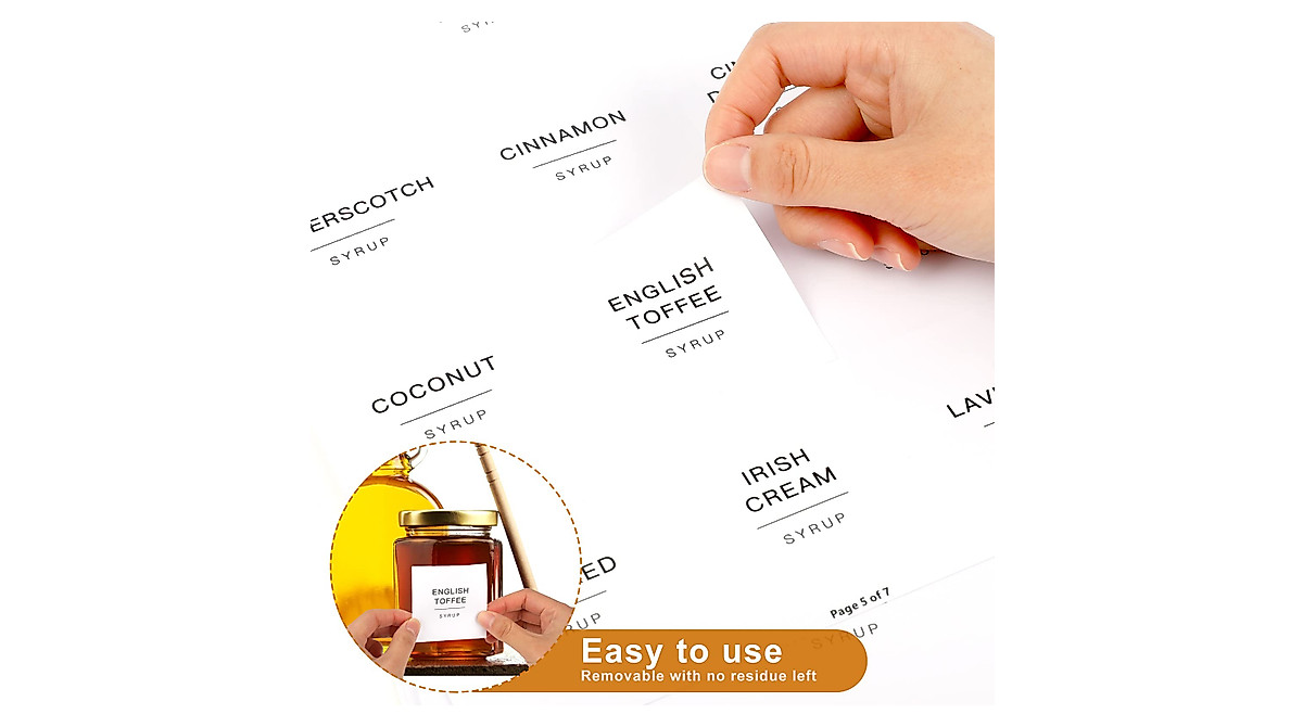 84 Preprinted Pantry Labels for Organized Coffee Stations