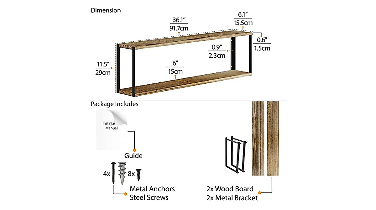 Wallniture Roca 36x6 Inch Floating Bookshelf - Modern Wall Storage