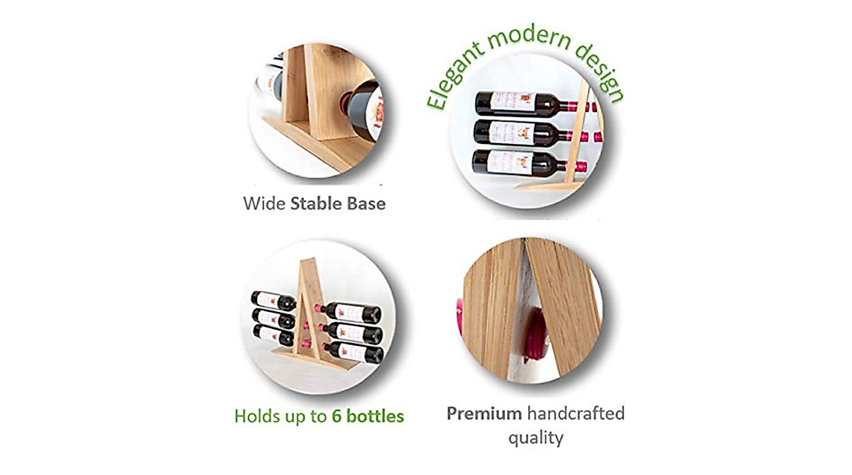 Stylish 6-Bottle Bamboo Wine Rack for Small Spaces