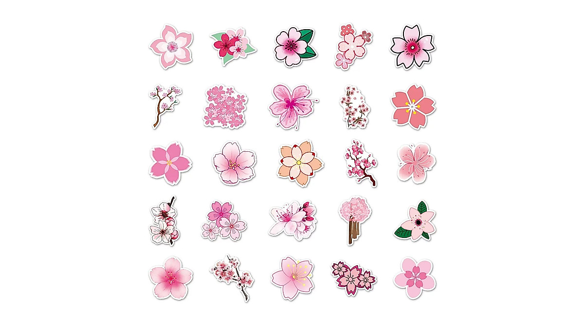 50 Cherry Blossom Stickers Waterproof Vinyl for Scrapbooking & More
