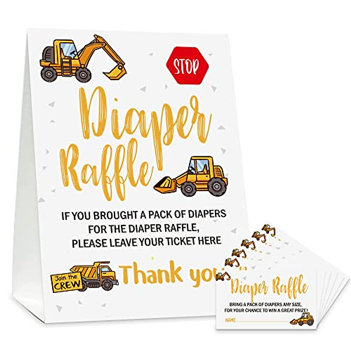 Construction Diaper Raffle Baby Shower Game Set & Favors