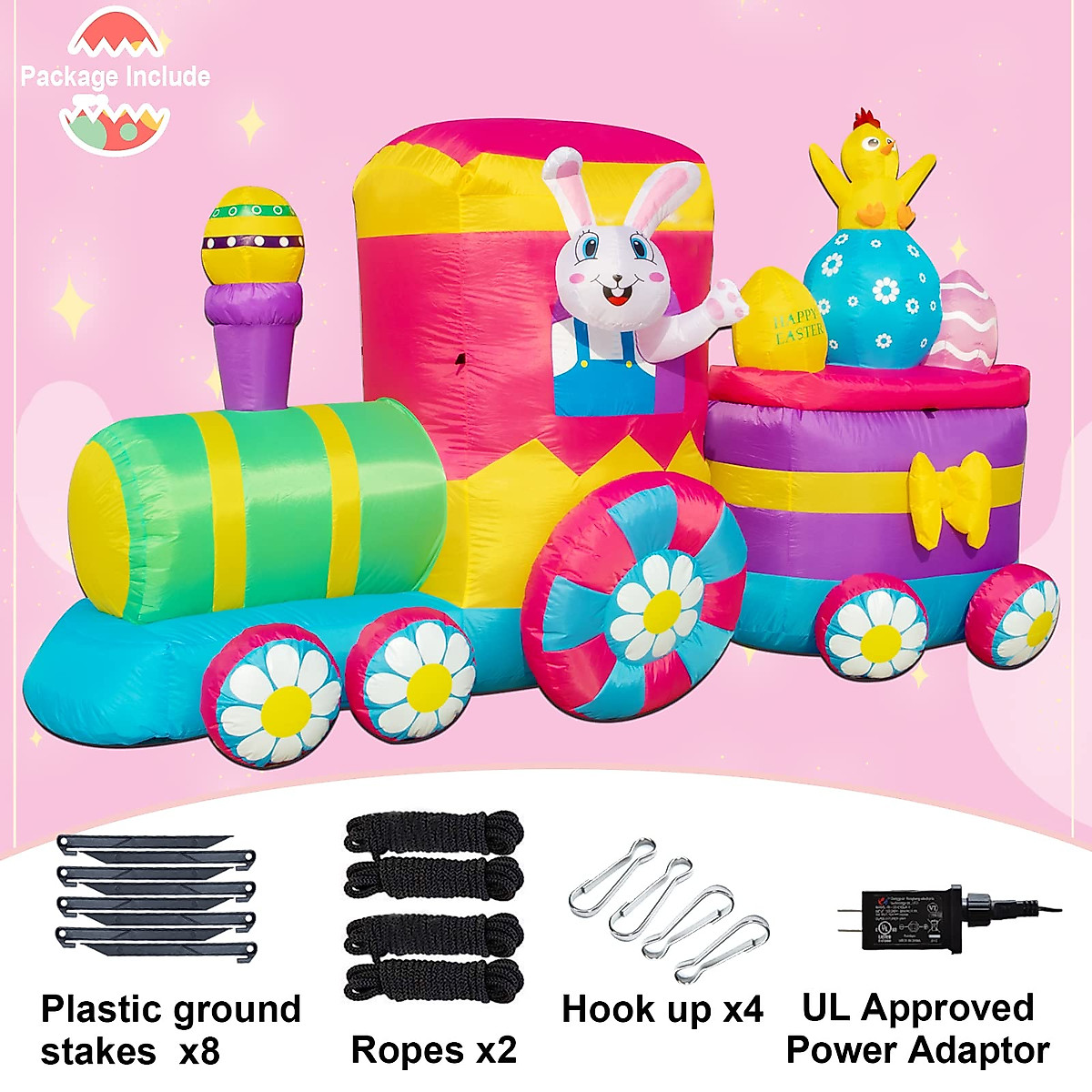 8 FT Easter Inflatable Bunny in Train - Outdoor Holiday Decor