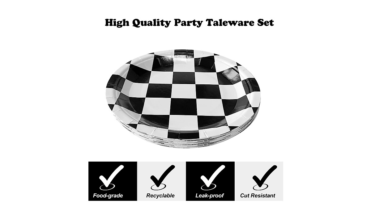 CIEOVO 50-Count Black & White Checkered Party Plates for Racing Themed ...