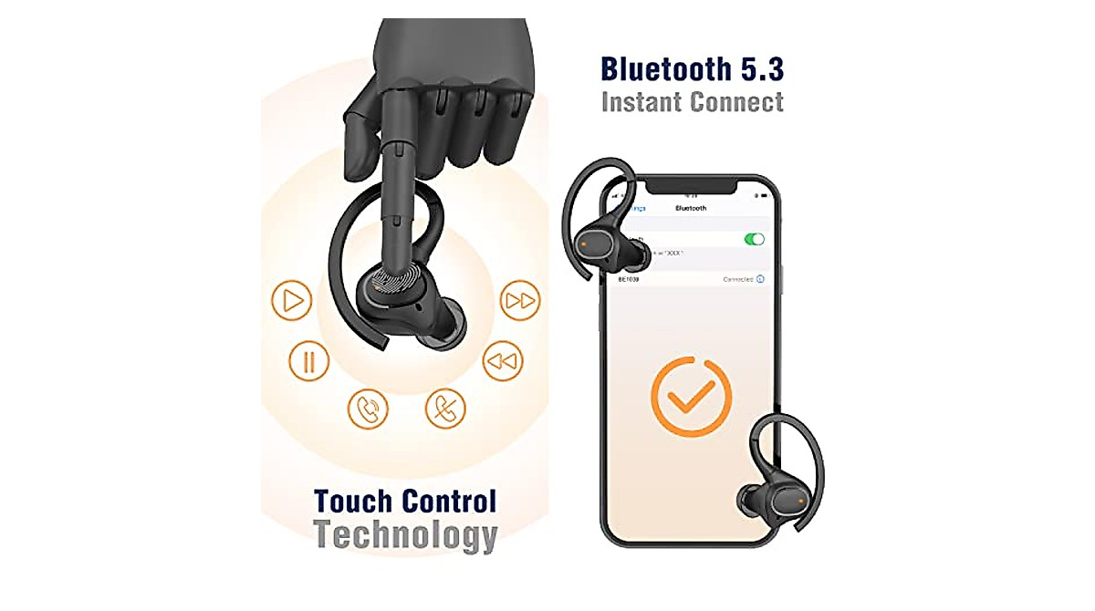 EDKKIE Wireless Earbuds with Earhooks for Small Ears | 24H Waterproof Audio