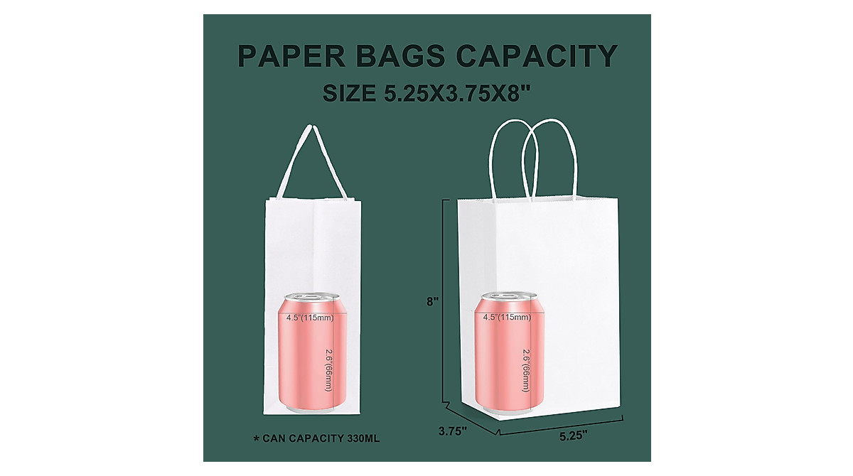 METRONIC 100 White Paper Gift Bags 10x5x13" Bulk Kraft - View #7