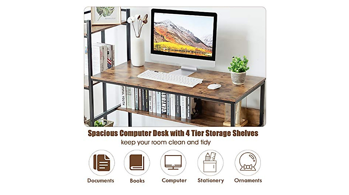 Tangkula 59-Inch Computer Desk with Bookshelf