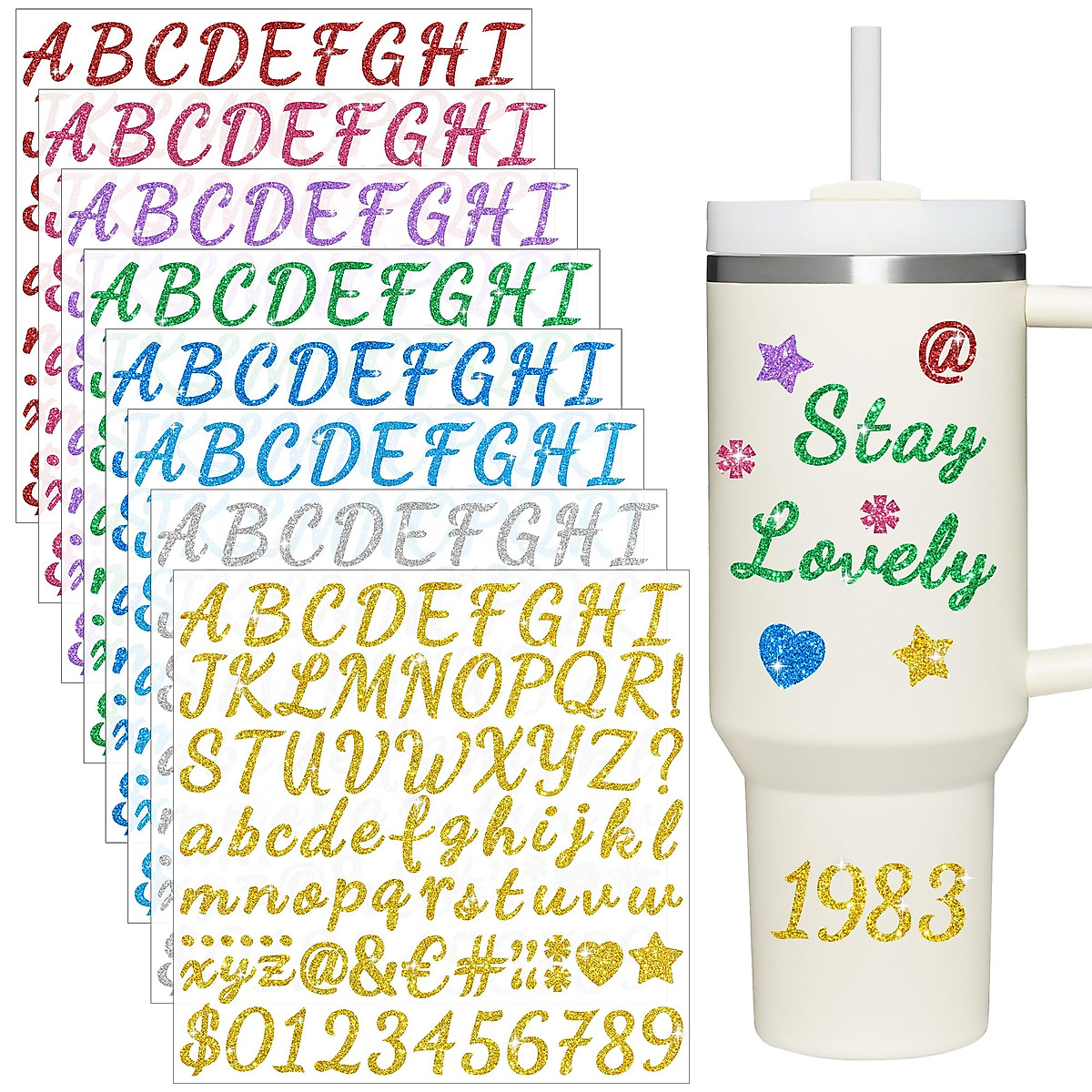 Colorful Glitter Letter Stickers for Stanley Cups