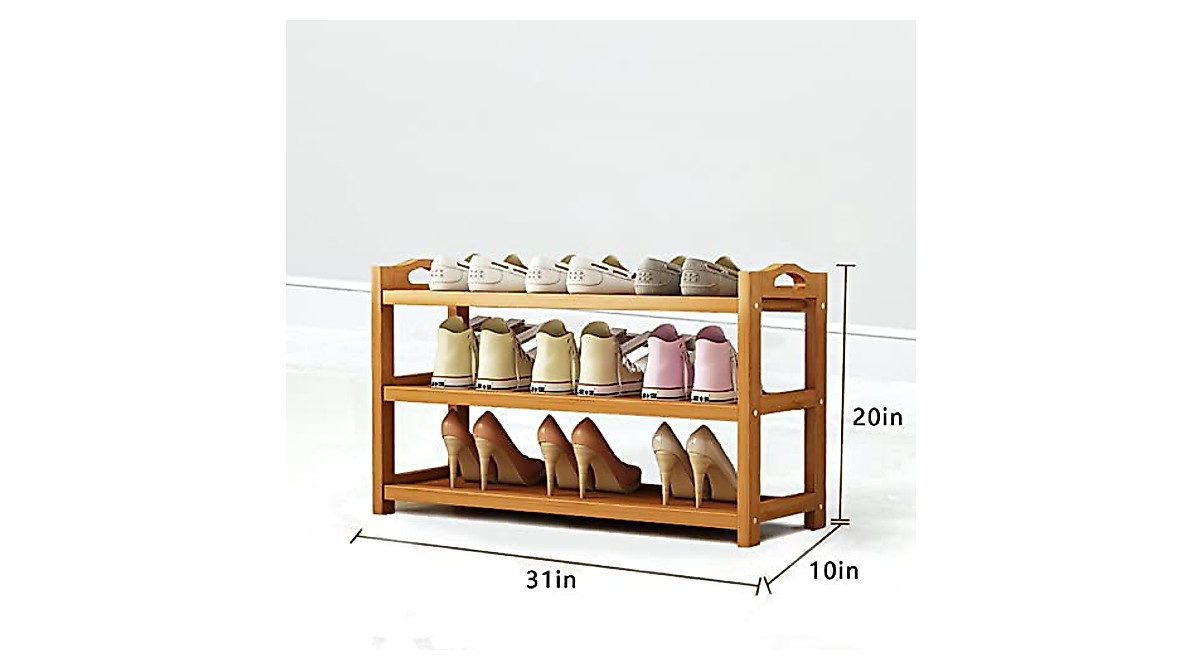 Bamboo 3-Tier Shoe Rack for Entryway & Closet - Space Saver
