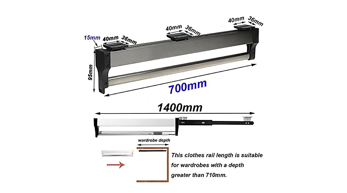 Retractable Clothes Rail 30-80cm for Space-Saving Wardrobe Storage