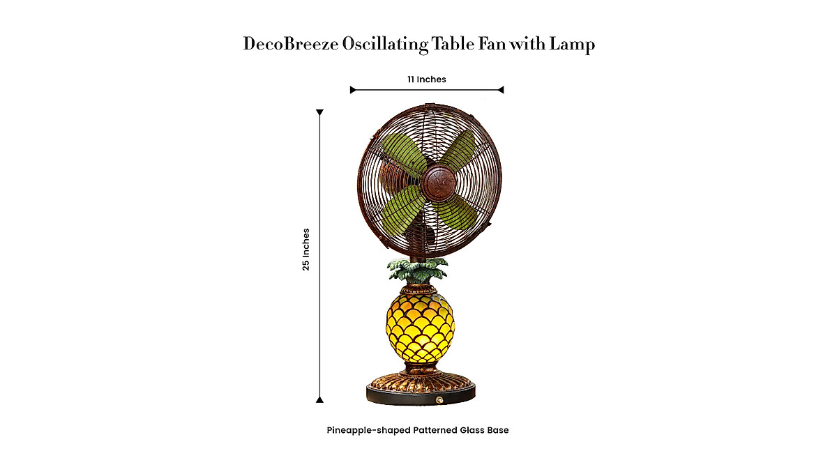 DecoBREEZE Pineapple Table Fan with Lamp - Vintage Style & Cool Breeze