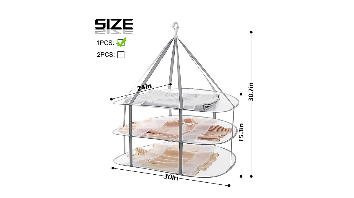 WEISGJA 3-Tier Folding Mesh Drying Rack - Portable & Stackable