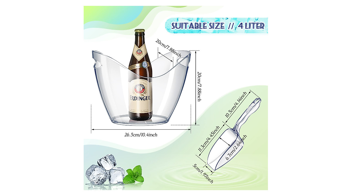 Clear Ice Bucket Set for Parties - 4 Liters & Scoops