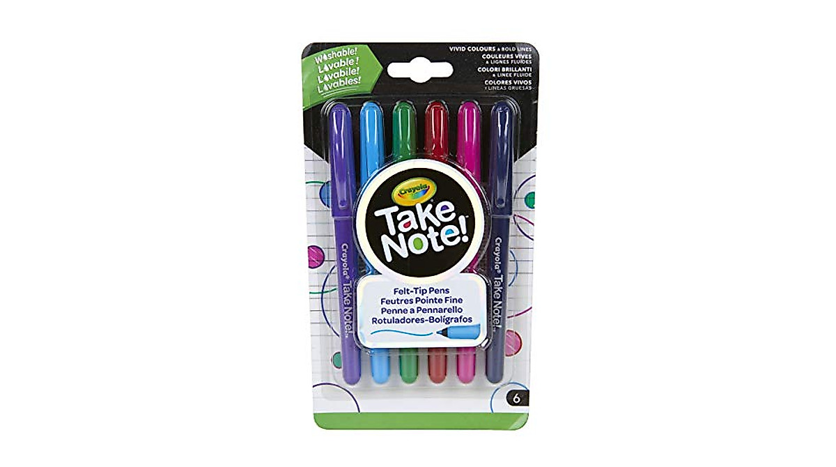 Crayola Take Note Felt Tip Pens - 6 Assorted Colors for School & Crafts
