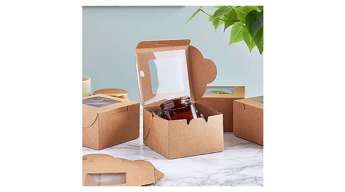 50 Pack 4x4x2 Bakery Boxes with Window for Desserts