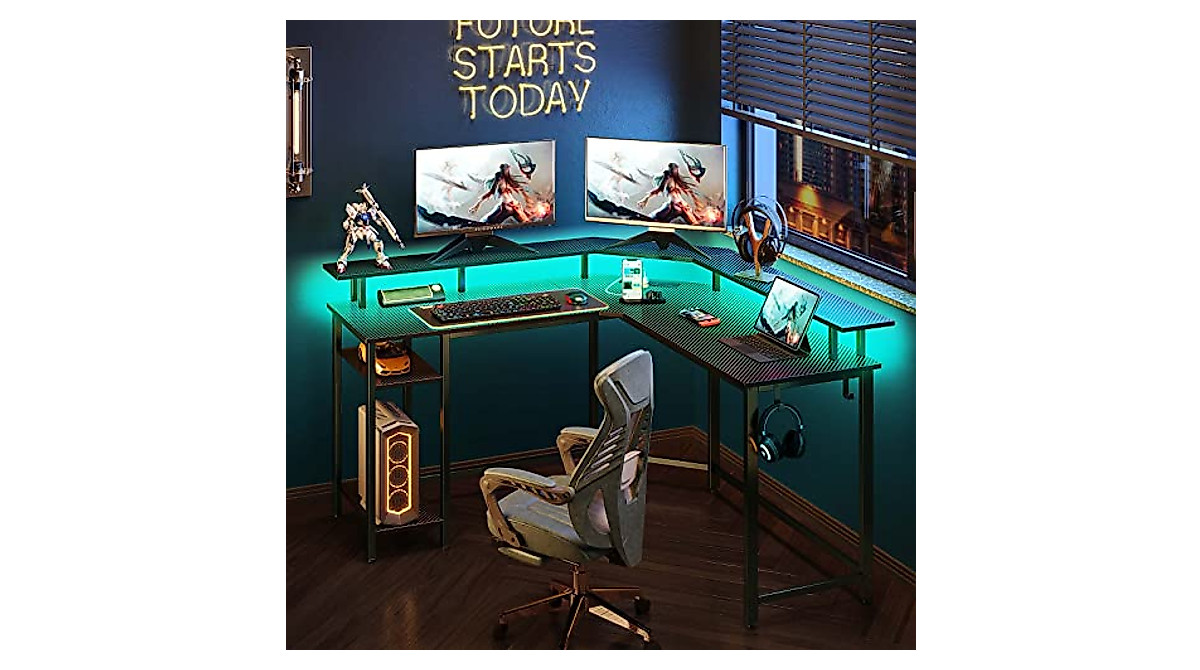 Rolanstar L Shaped Gaming Desk with RGB LED & Power Supply
