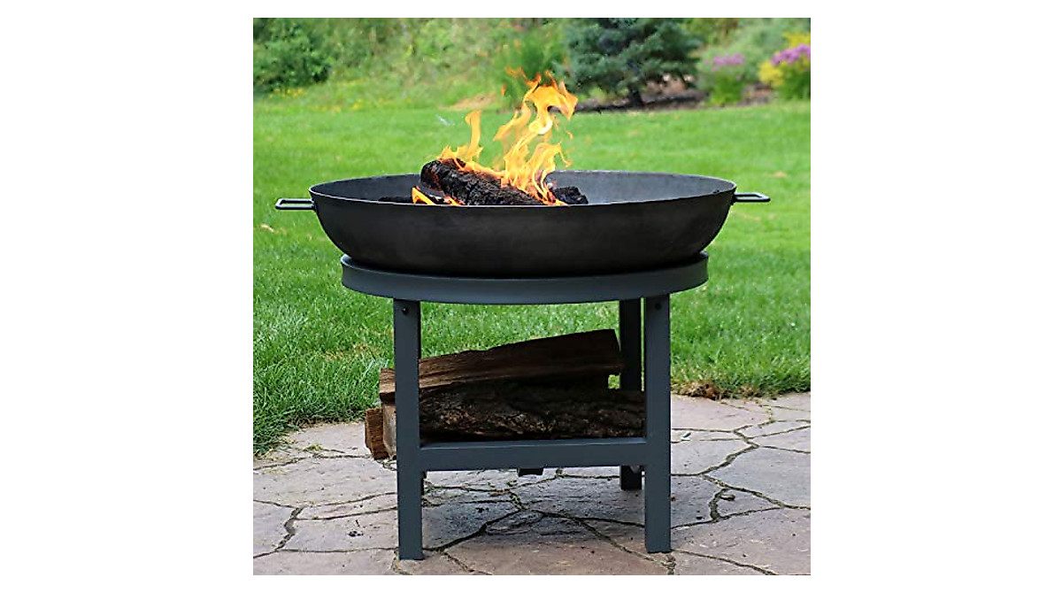 Sunnydaze 30-Inch Cast Iron Fire Pit Bowl with Log Rack | Durable ...
