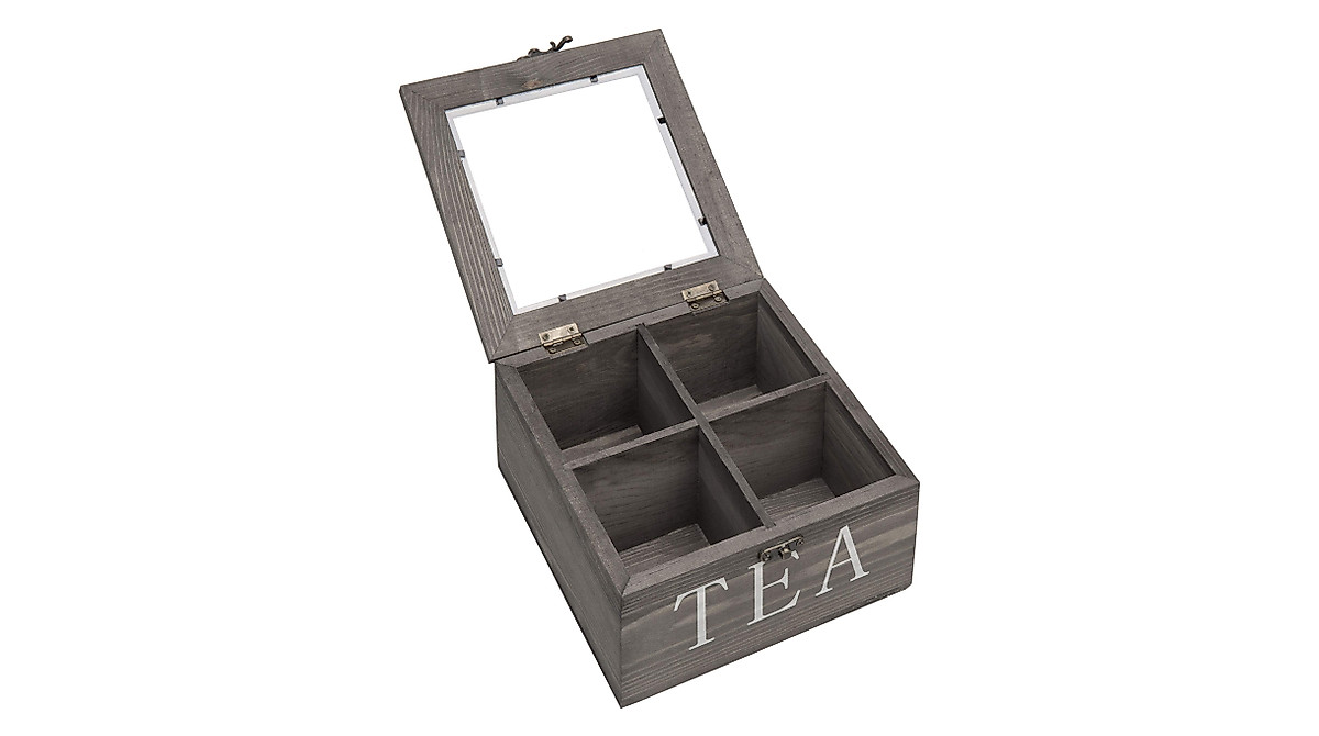 MyGift Rustic Gray Solid Wood Tea Box Organizer with 4 Compartments ...