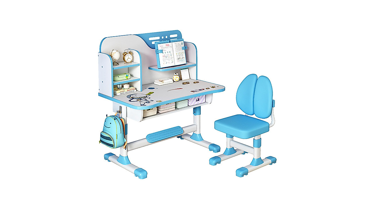 Kids Study Desk and Chair Set with Adjustable Height & Storage