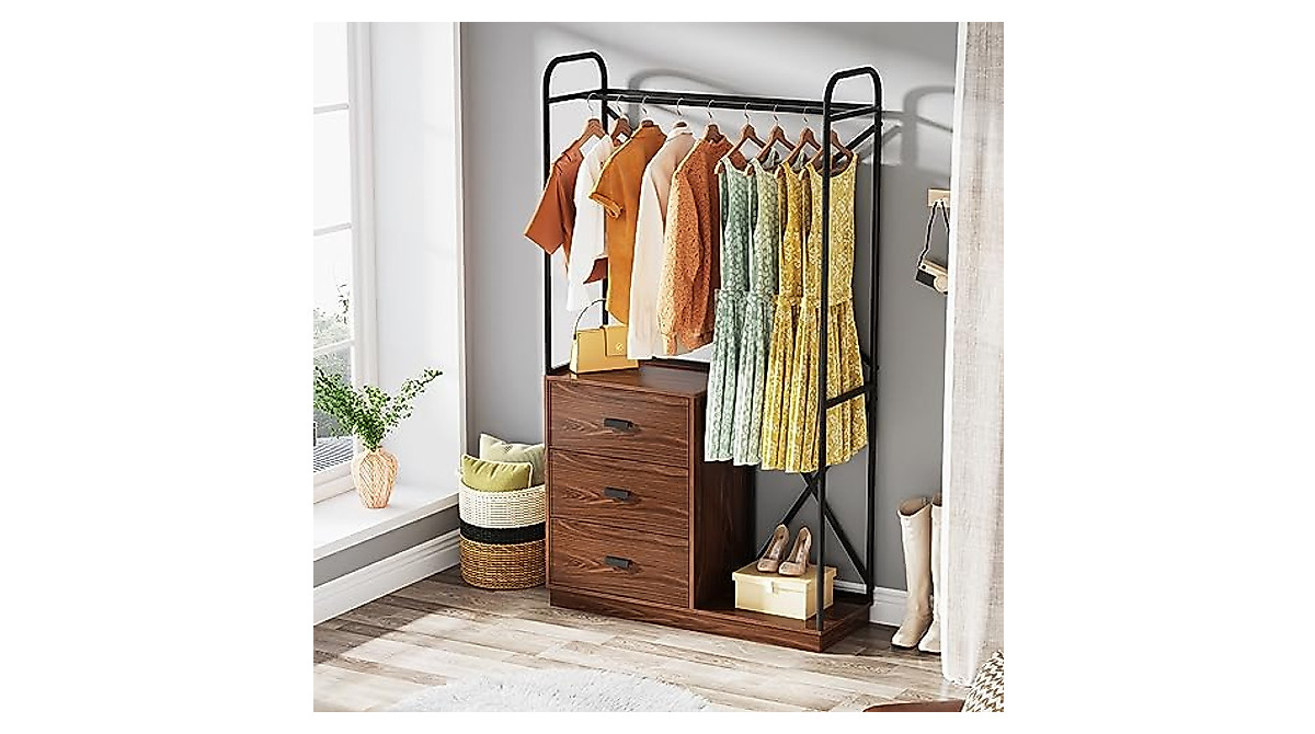 Tribesigns Industrial Clothes Rack with 3 Drawers