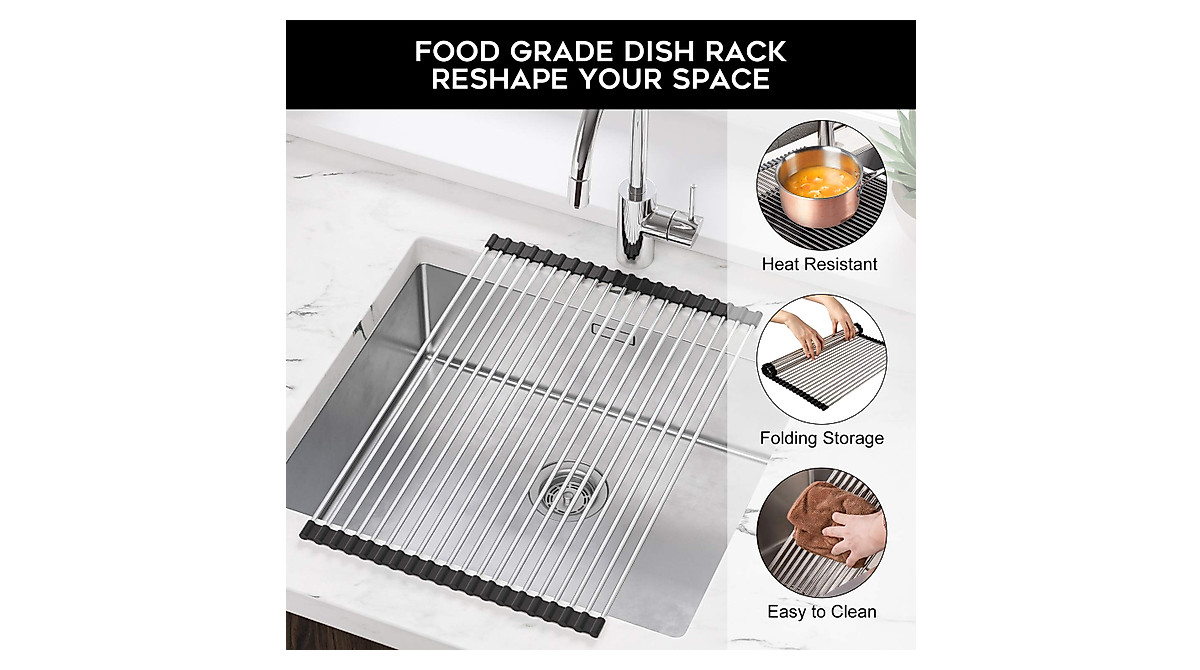 SunCleanse Roll Up Dish Drying Rack - Over Sink, Foldable & Heat-Proof