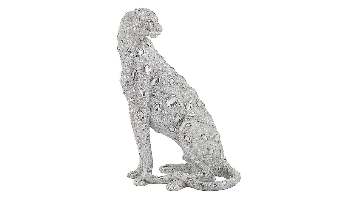 Studio 55D Sitting Leopard Sculpture - Elegant Silver Decor