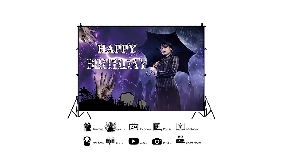 Wednesday Addams Birthday Backdrop | Kids Party Decor 5x3ft