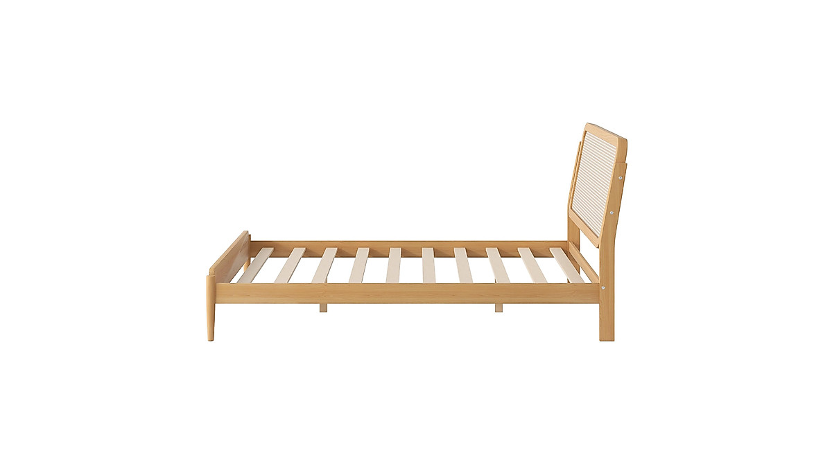 RuiSiSi Queen Bed Frame with LED Lights | Natural Rattan Platform Bed