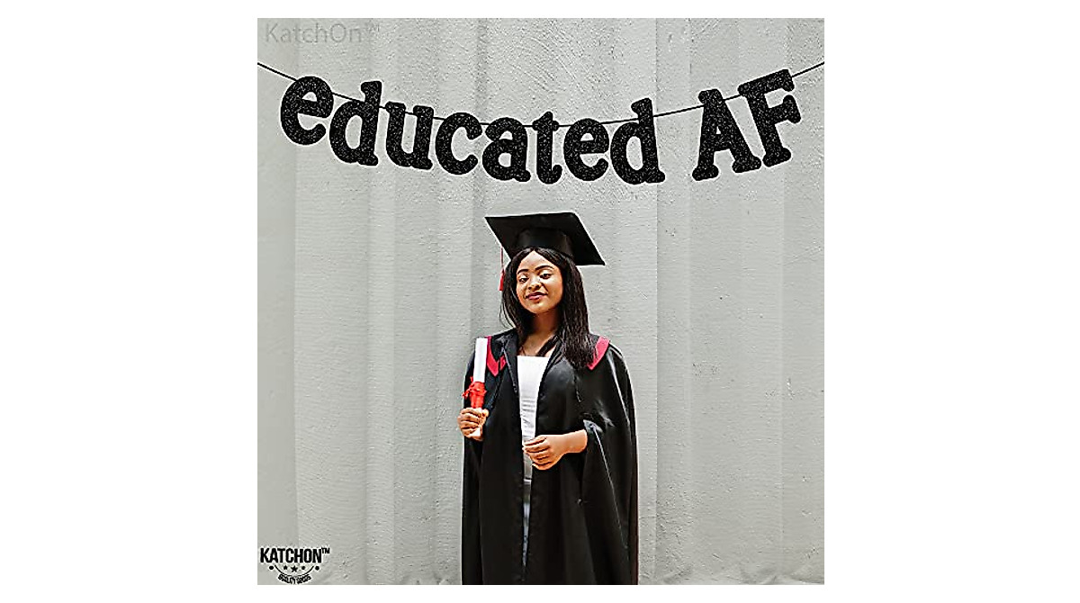 Black Glitter Graduation Banner 10ft - Educated AF for Class of 2023