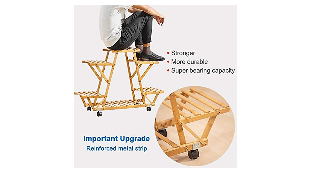 Bamboo Rolling 6 Tier Plant Stand – Mobile Indoor Outdoor Plant Display