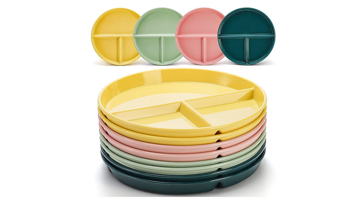 ZENFUN Unbreakable Divided Plates - 8 Pack for Portion Control